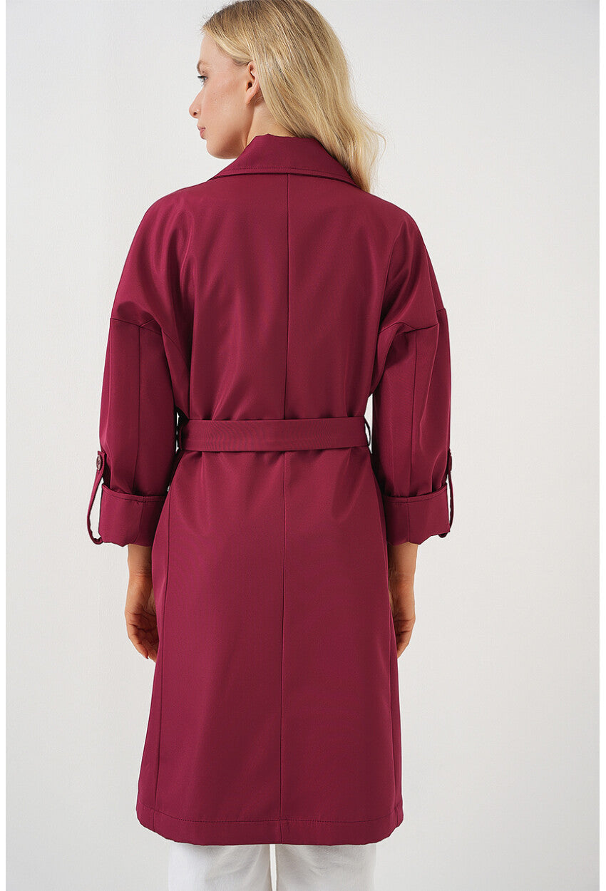 9104 Kruvaze Yaka Astarlı Trençkot