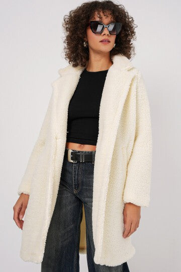Oversize Peluş Kaban - Ekru 9148