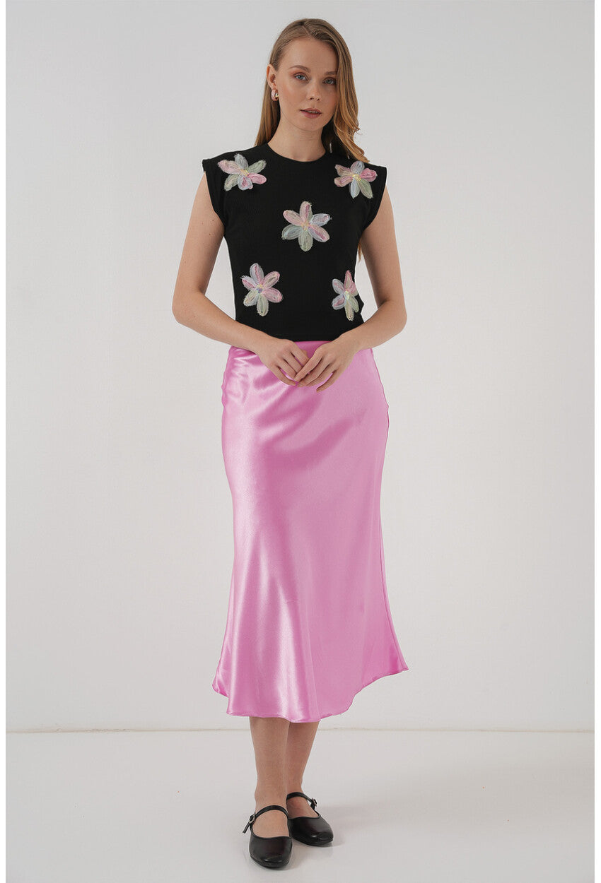 930 Kısa Kol Desenli Crop Bluz