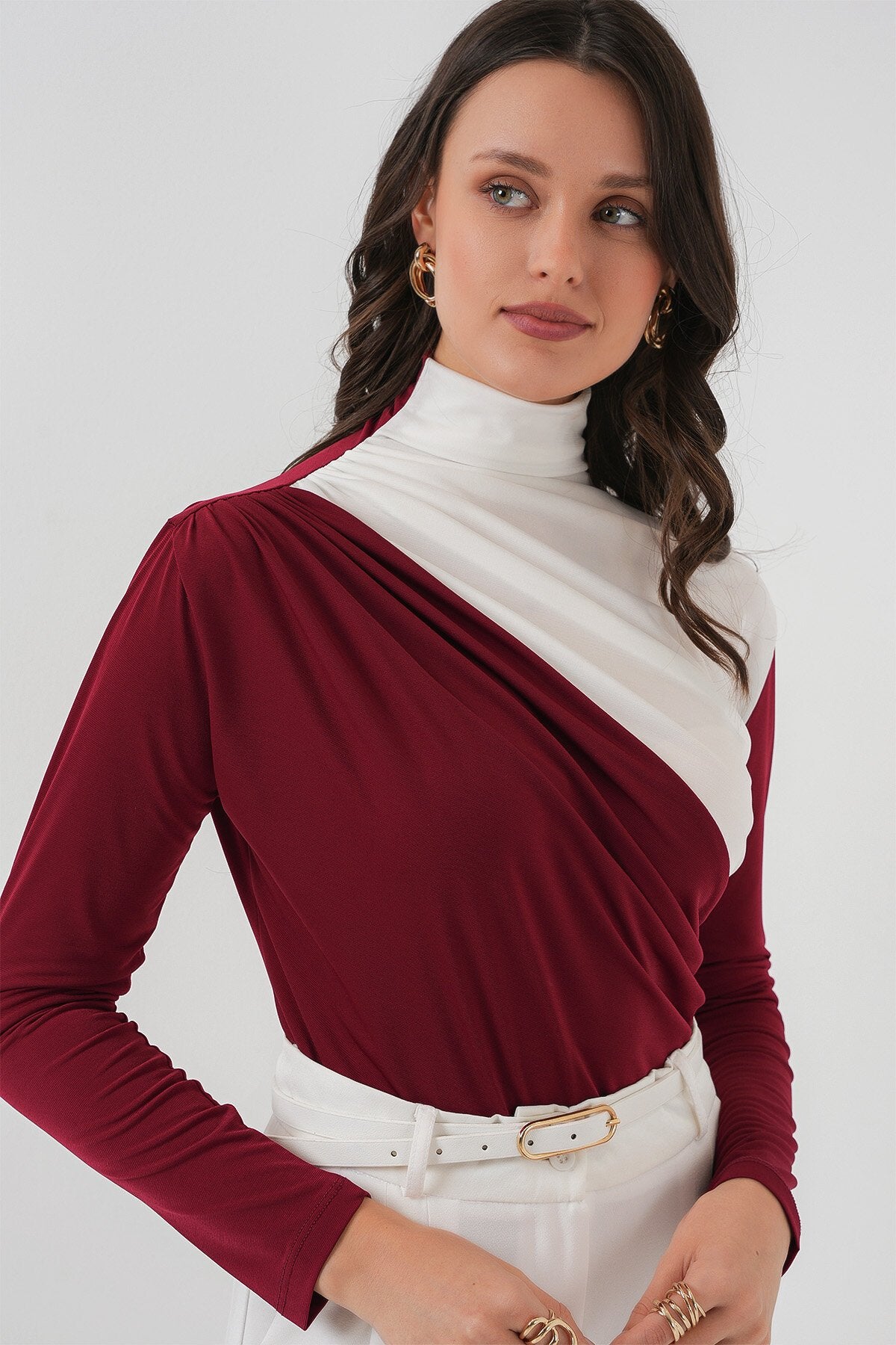 Büzgü Detaylı Sandy Bluz - Bordo 940