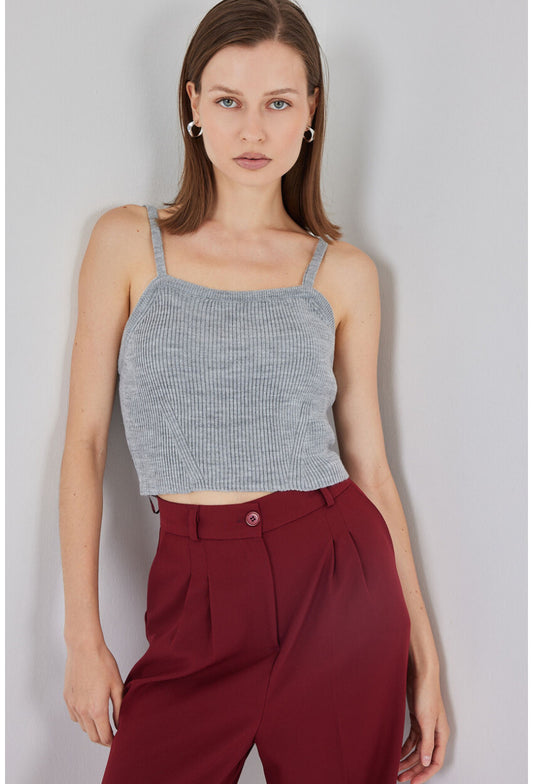 Kadın Askılı Crop Top Bluz 15934