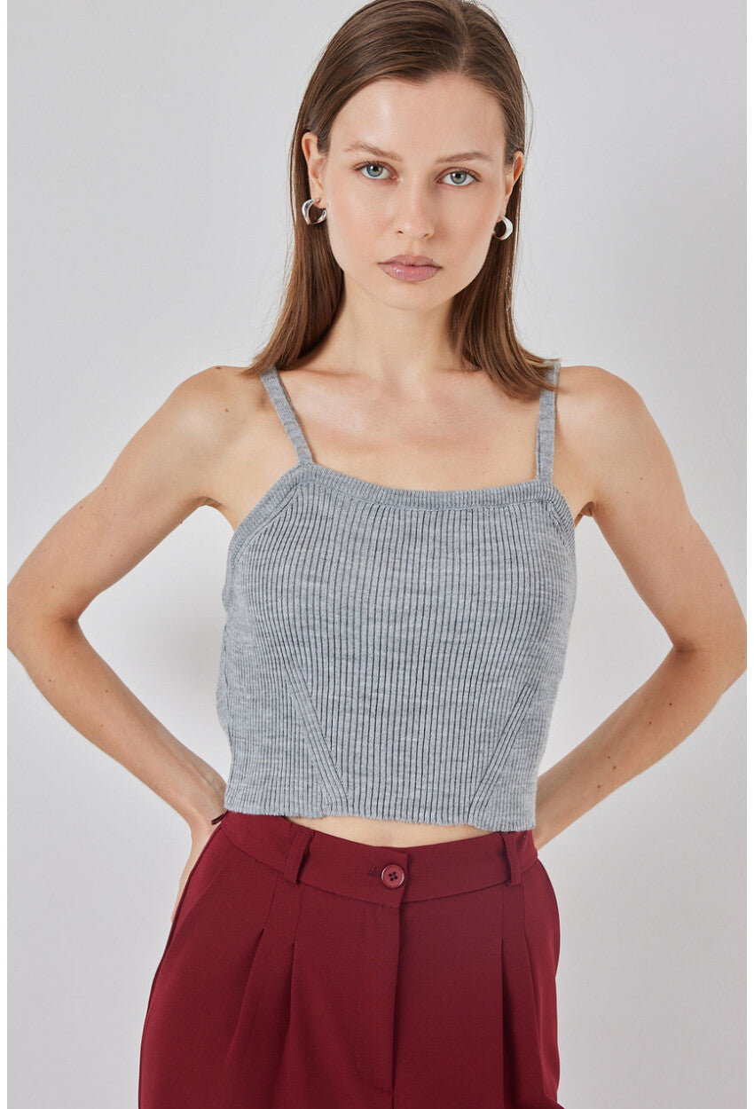 Kadın Askılı Crop Top Bluz 15934
