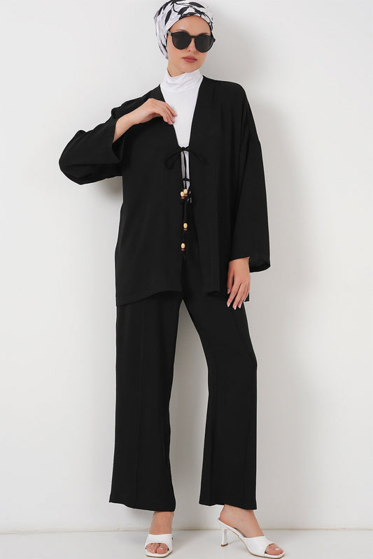 Kadın Ayrobin Kimono Pantolon İkili Takım 6739 - Siyah