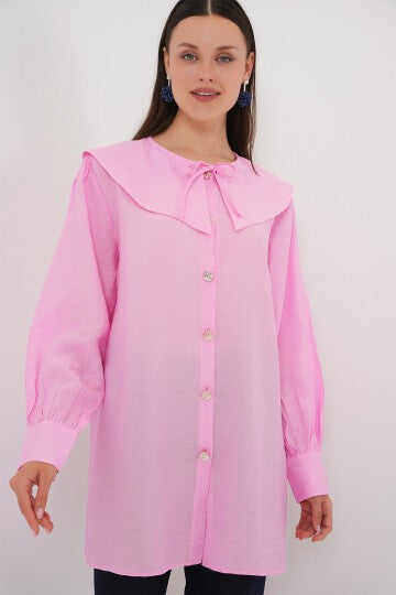 Merterium Kadın Bebe Yaka Uzun Tunik 5967 - Pembe