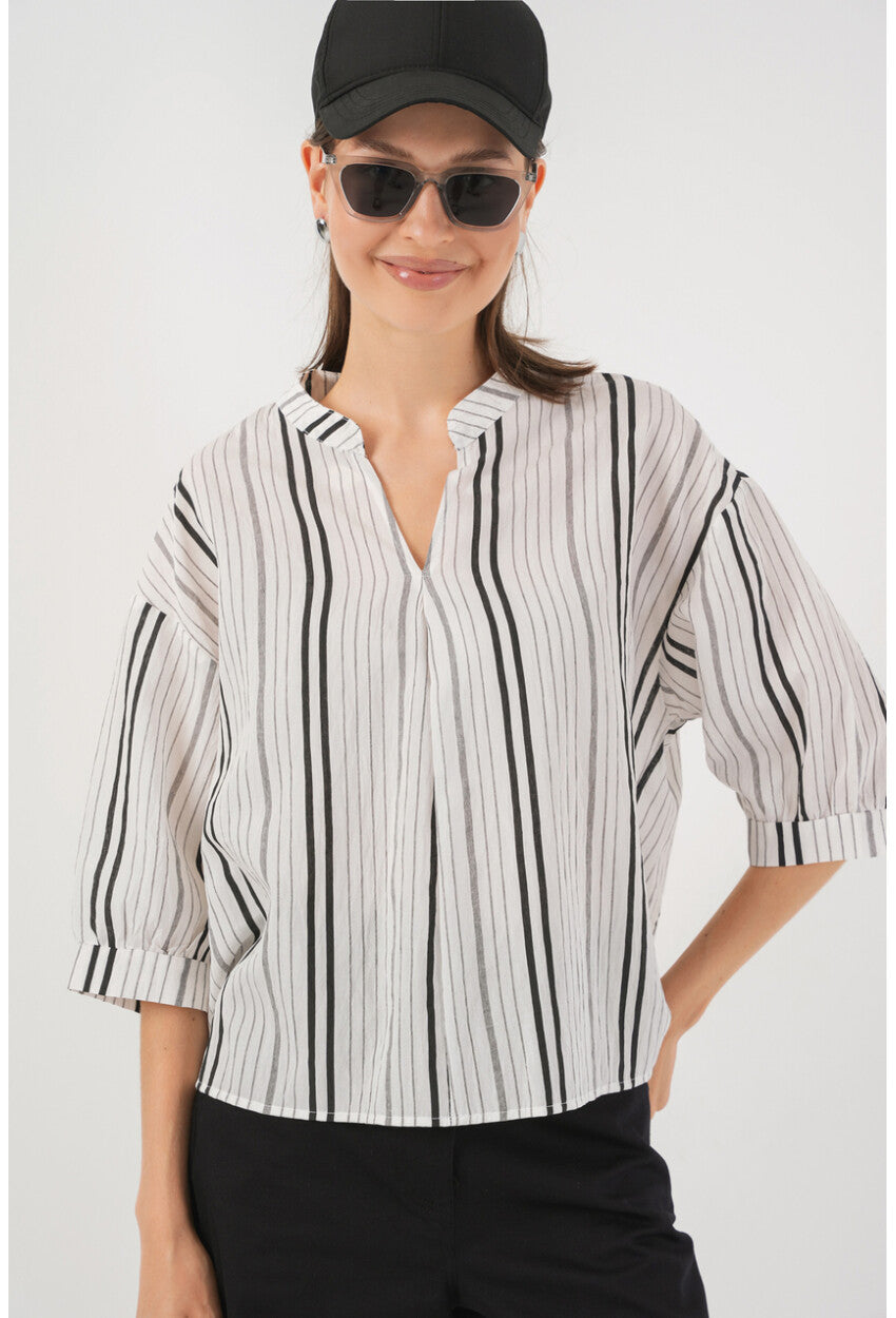 Kadın Çizgili Oversize Bluz 967