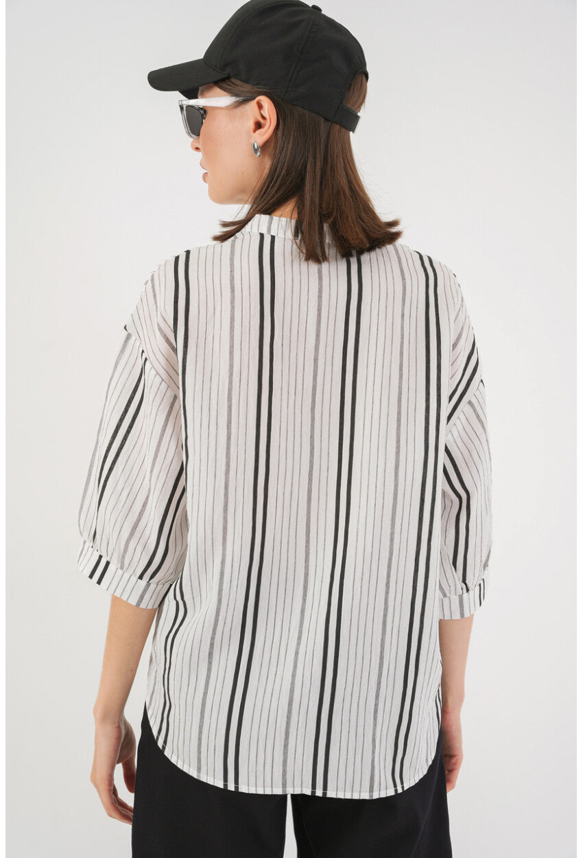 Kadın Çizgili Oversize Bluz 967