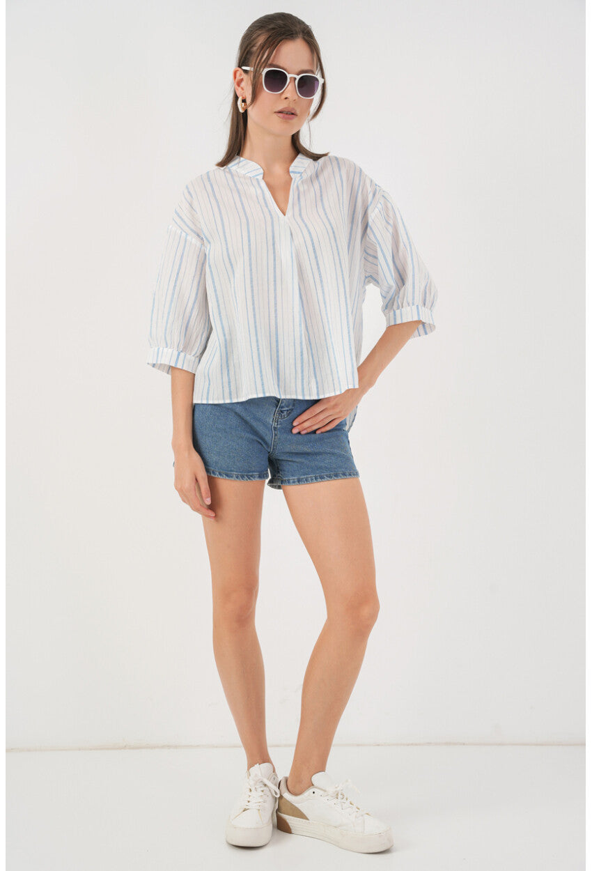 Kadın Çizgili Oversize Bluz 967
