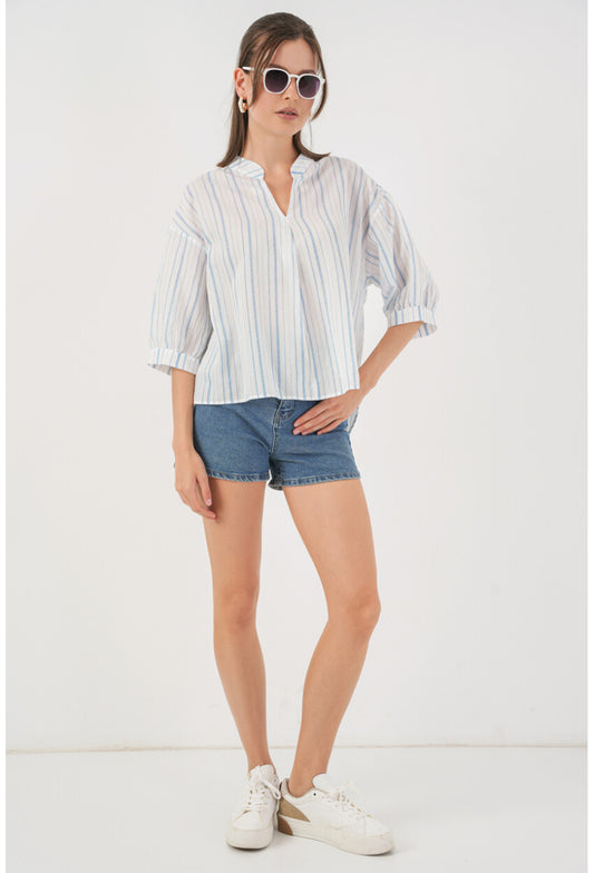 Kadın Çizgili Oversize Bluz 967