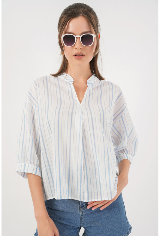 Kadın Çizgili Oversize Bluz 967