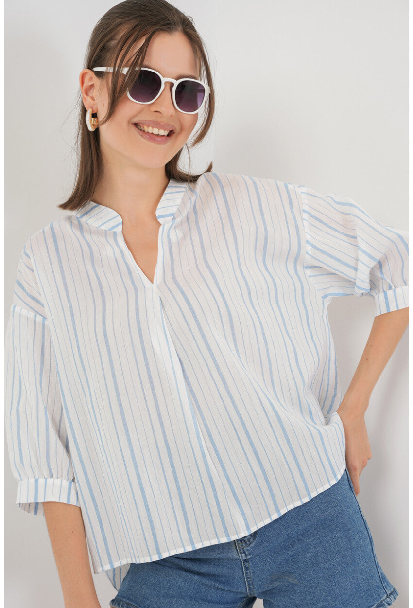 Kadın Çizgili Oversize Bluz 967