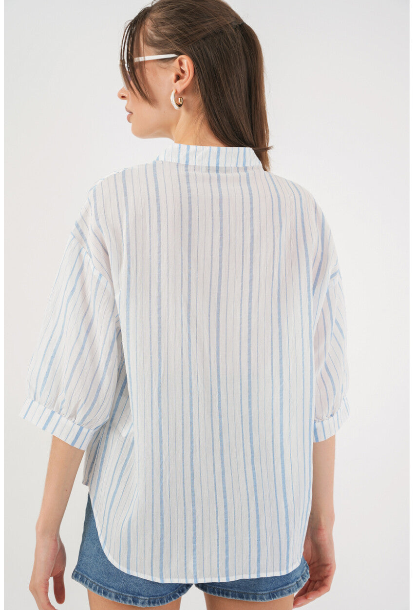 Kadın Çizgili Oversize Bluz 967
