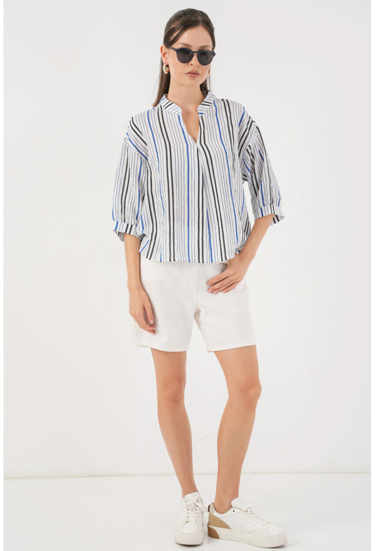 Kadın Çizgili Oversize Bluz 967