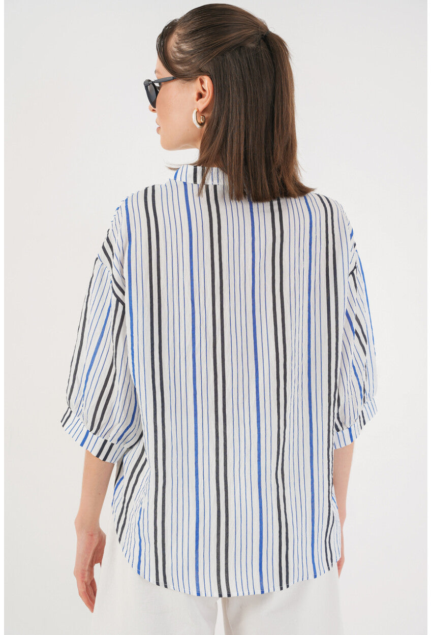 Kadın Çizgili Oversize Bluz 967
