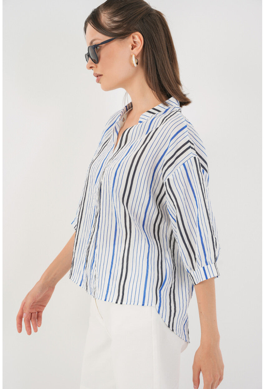 Kadın Çizgili Oversize Bluz 967