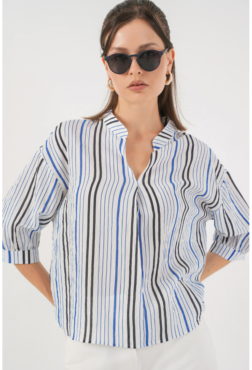 Kadın Çizgili Oversize Bluz 967