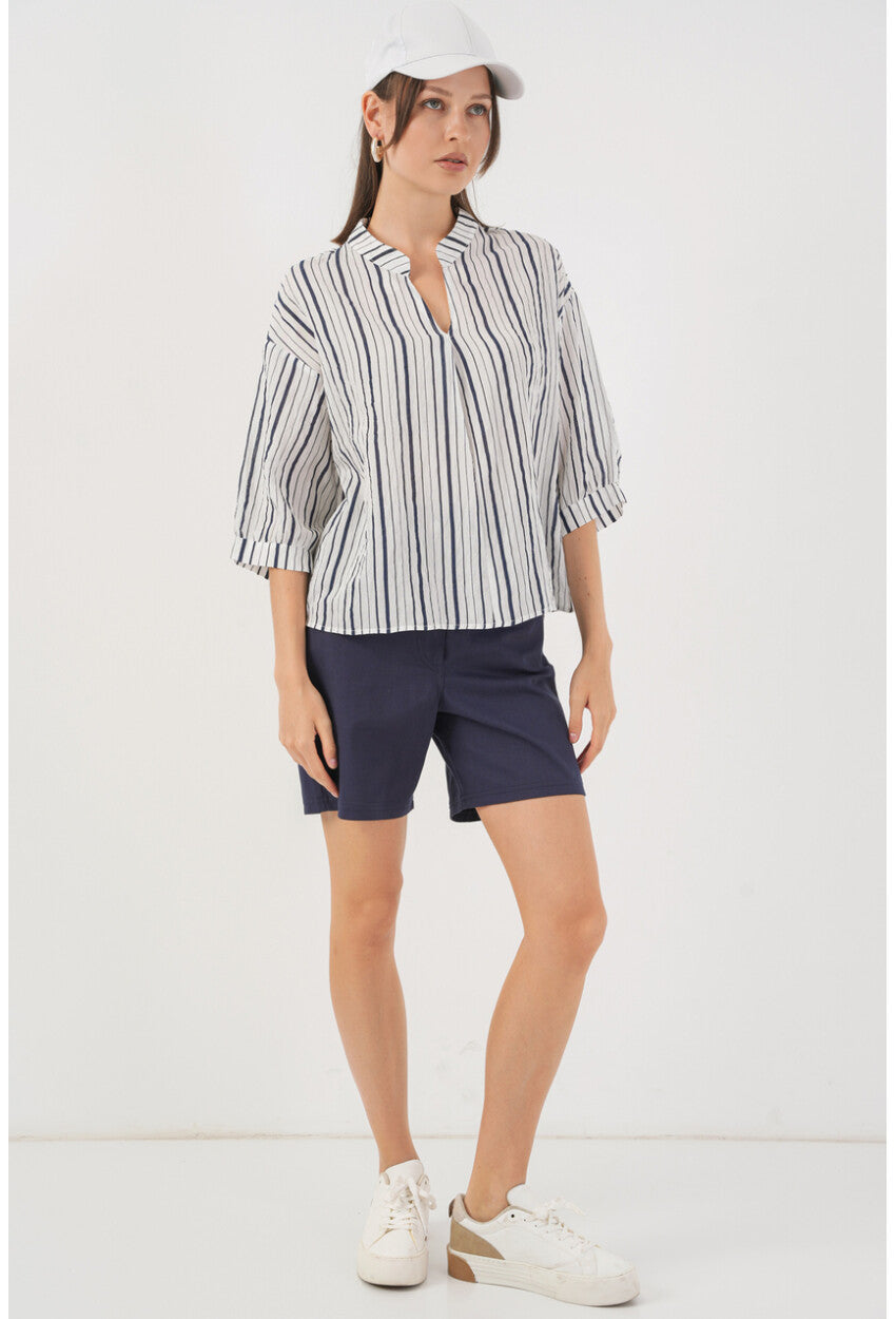 Kadın Çizgili Oversize Bluz 967
