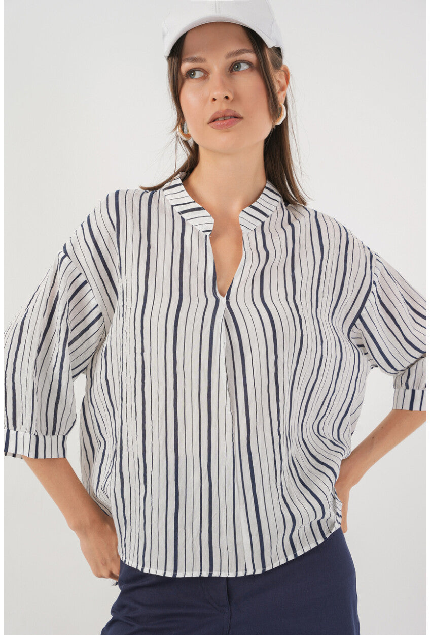Kadın Çizgili Oversize Bluz 967