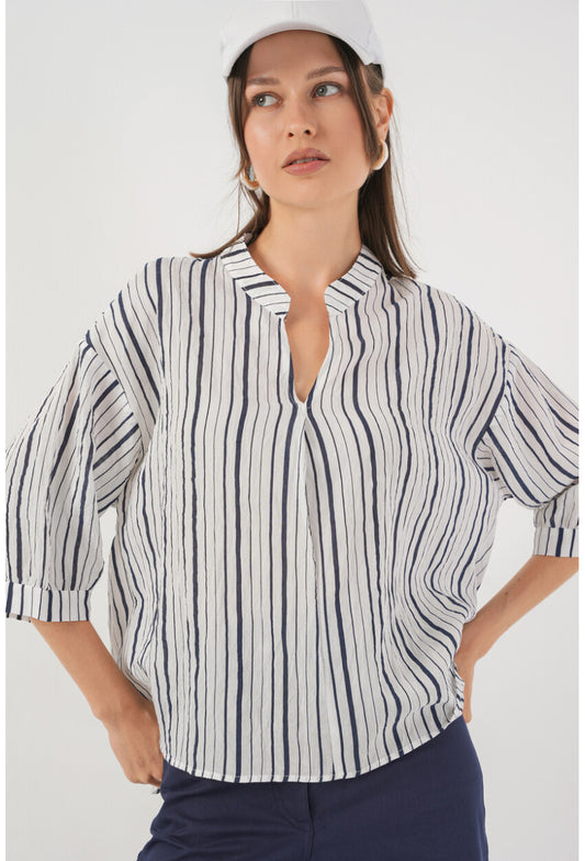 Kadın Çizgili Oversize Bluz 967