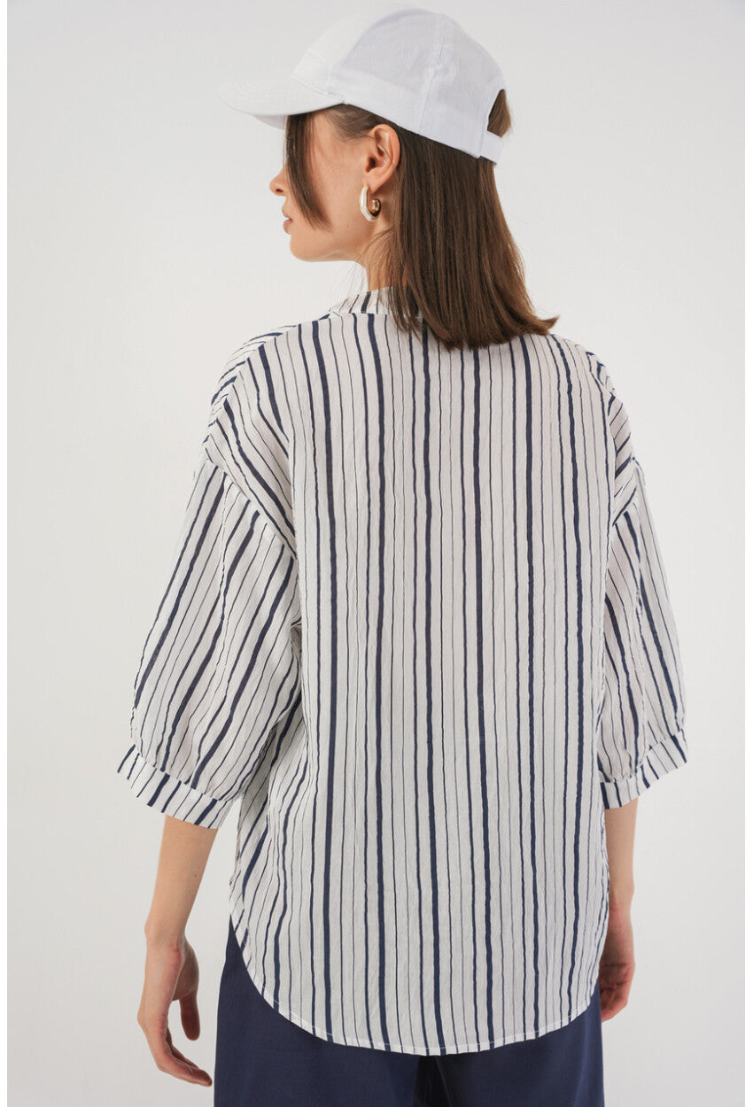 Kadın Çizgili Oversize Bluz 967