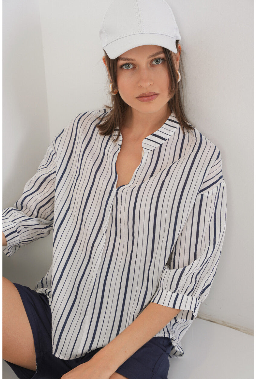 Kadın Çizgili Oversize Bluz 967