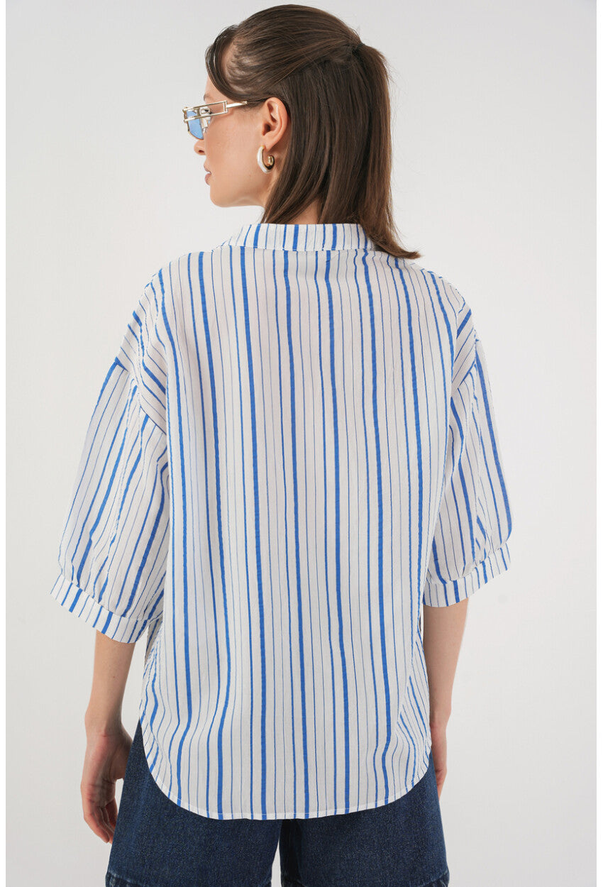 Kadın Çizgili Oversize Bluz 967
