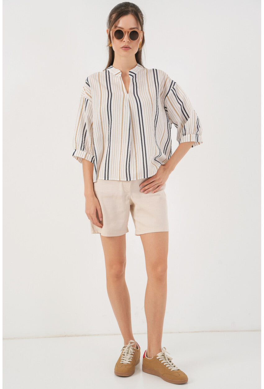 Kadın Çizgili Oversize Bluz 967