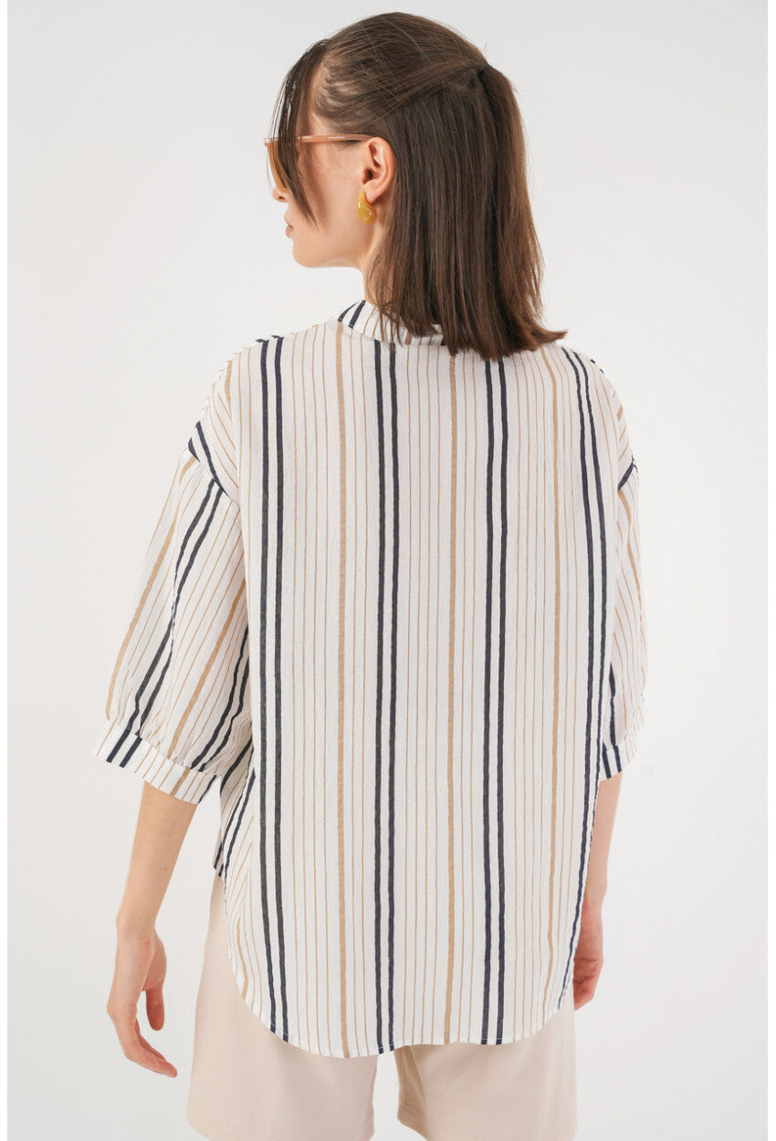 Kadın Çizgili Oversize Bluz 967