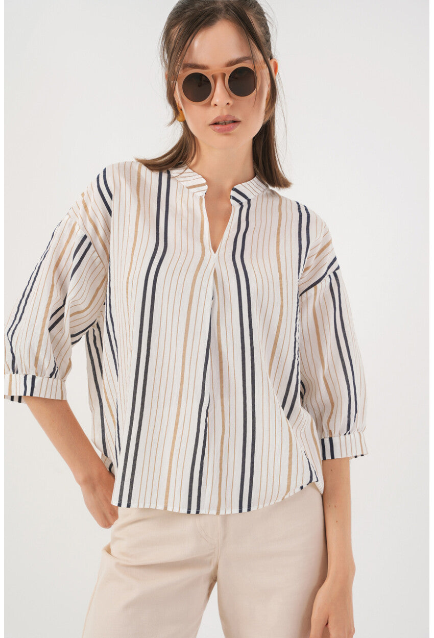 Kadın Çizgili Oversize Bluz 967