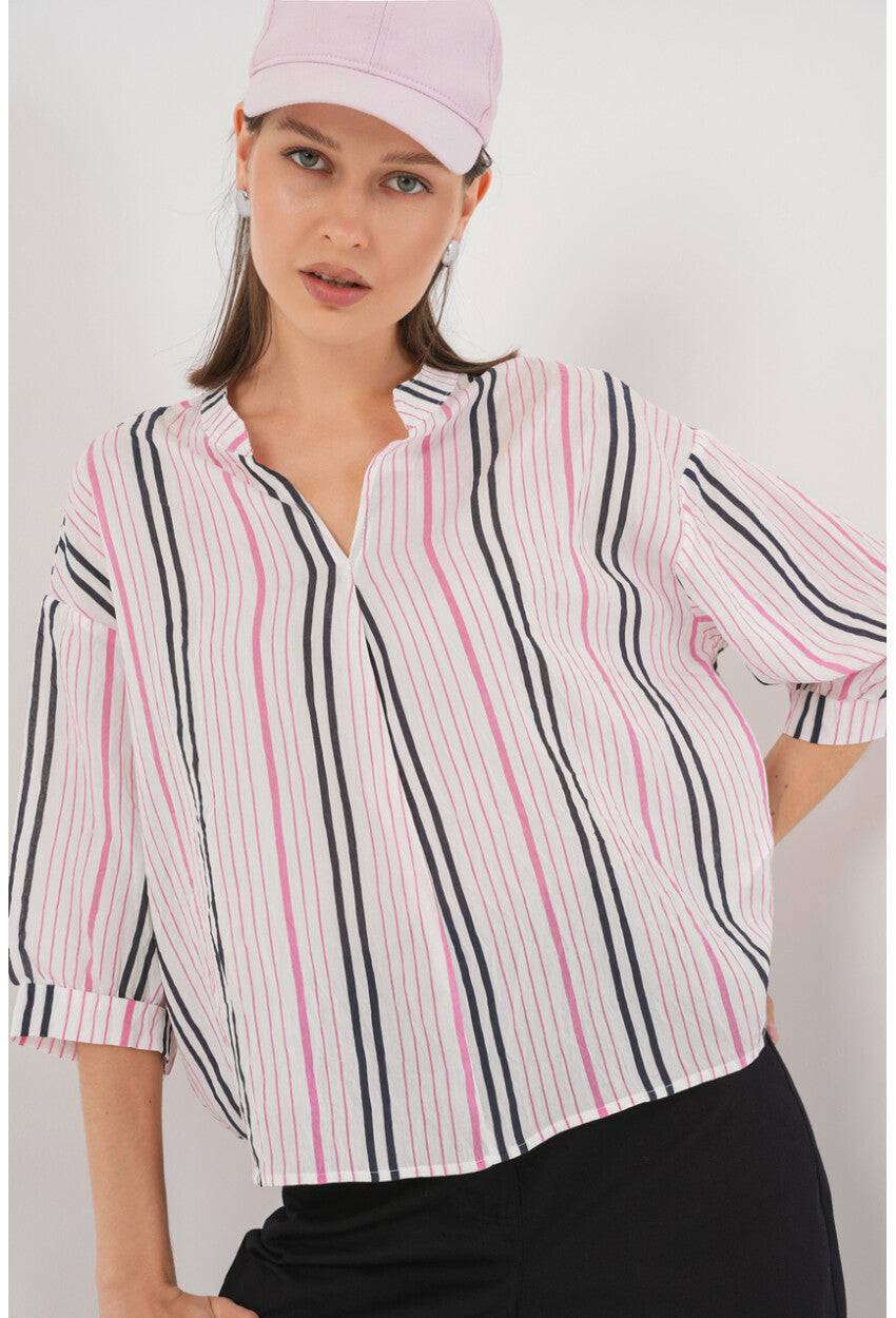 Kadın Çizgili Oversize Bluz 967