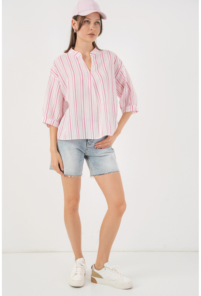 Kadın Çizgili Oversize Bluz 967