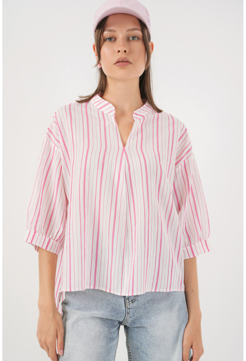 Kadın Çizgili Oversize Bluz 967