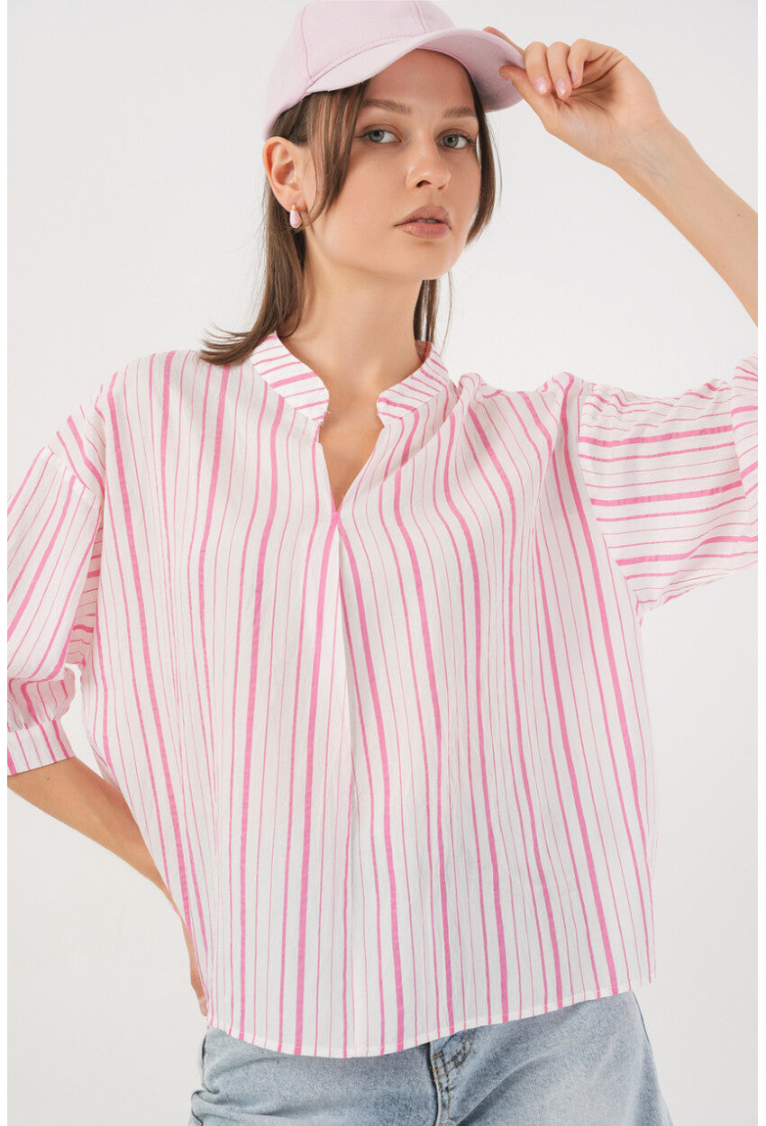 Kadın Çizgili Oversize Bluz 967