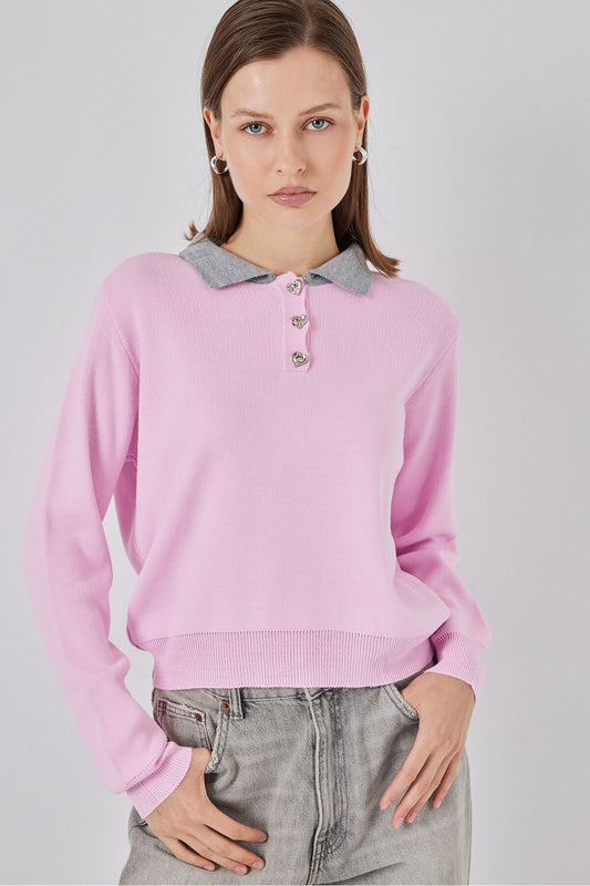 Kadın Crop Triko Kazak 15936 - Pembe