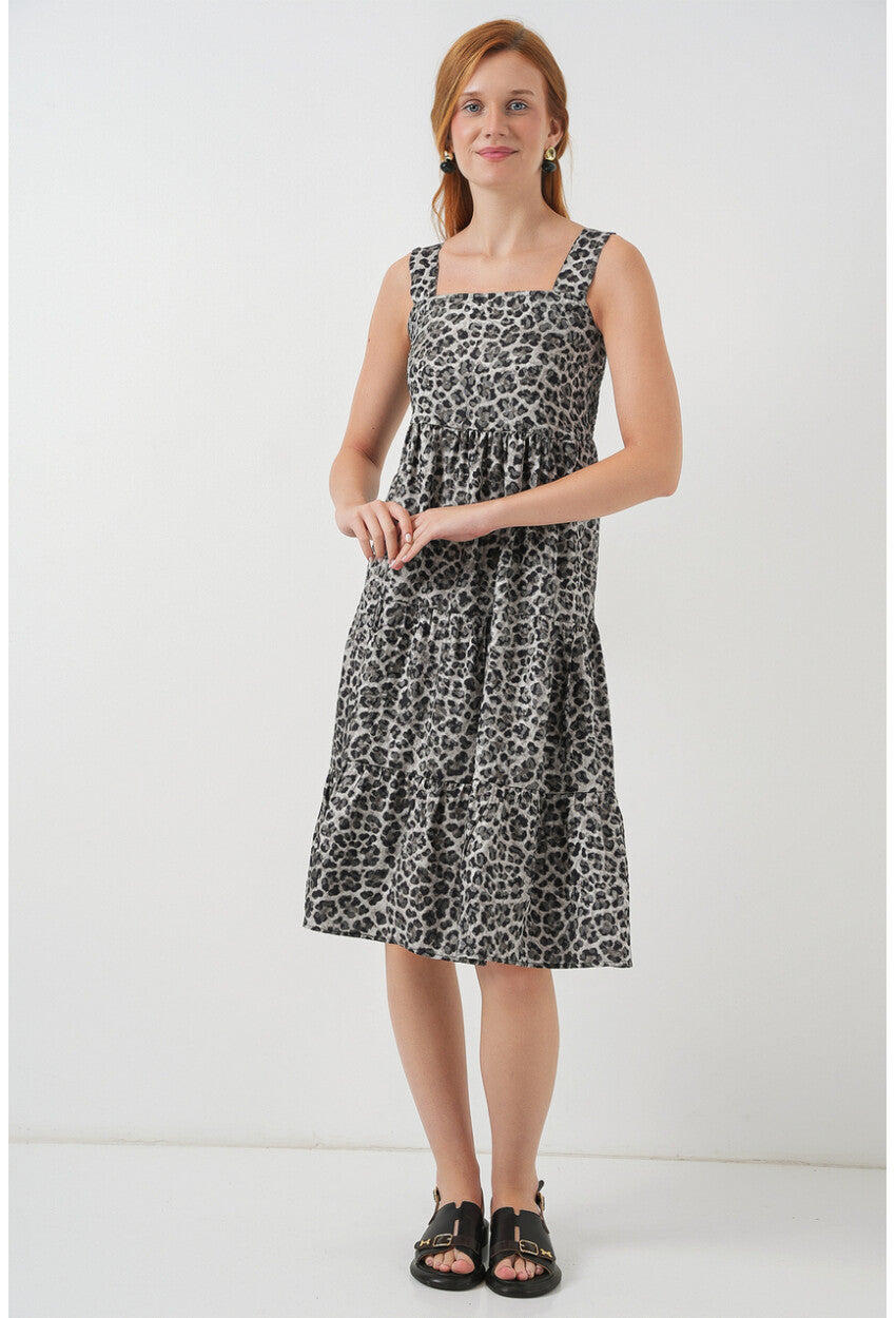 Kadın Desenli Askılı Midi Elbise 2577