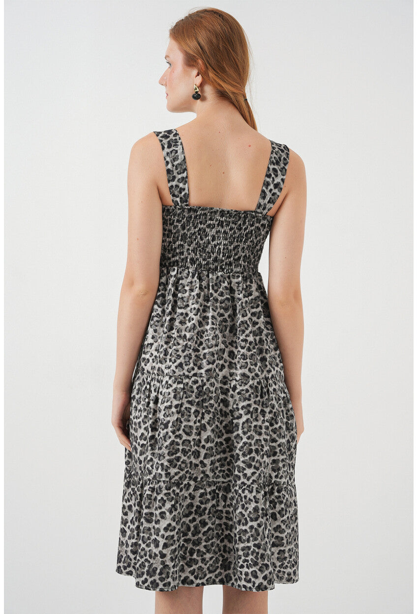 Kadın Desenli Askılı Midi Elbise 2577