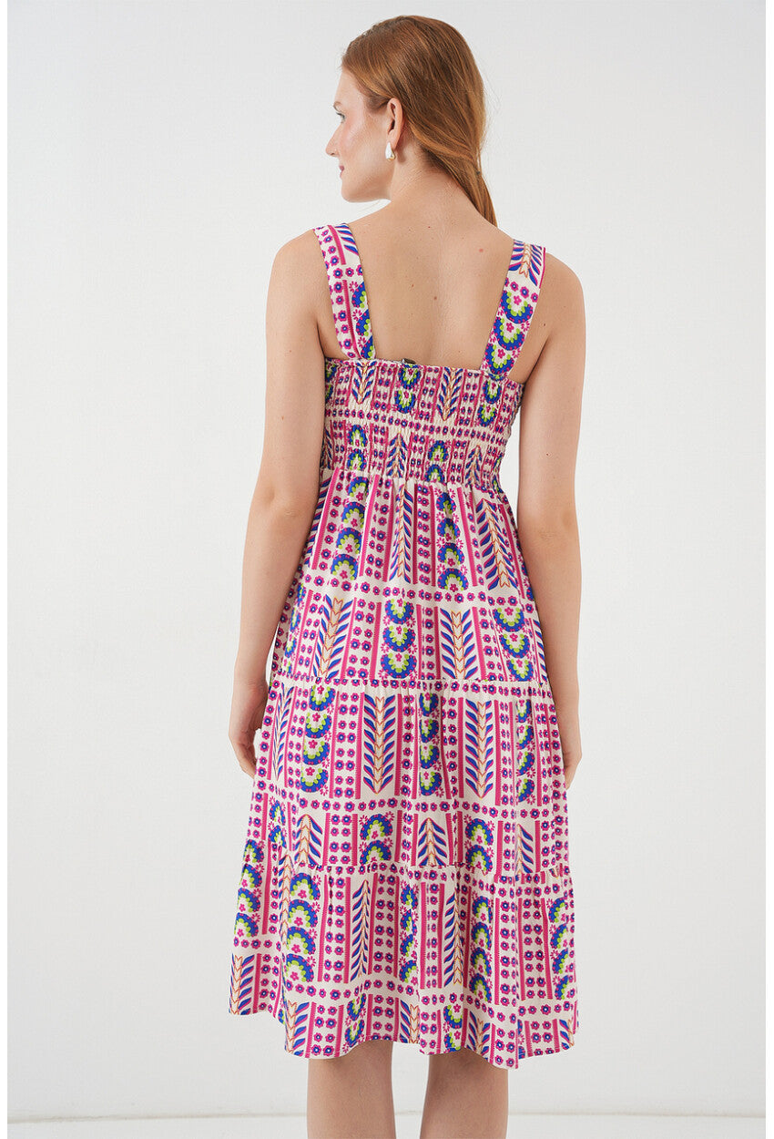 Kadın Desenli Askılı Midi Elbise 2577