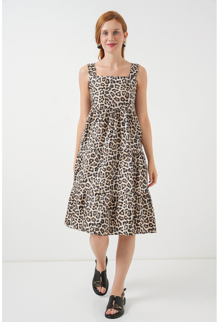 Kadın Desenli Askılı Midi Elbise 2577