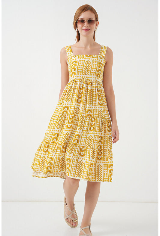 Kadın Desenli Askılı Midi Elbise 2577