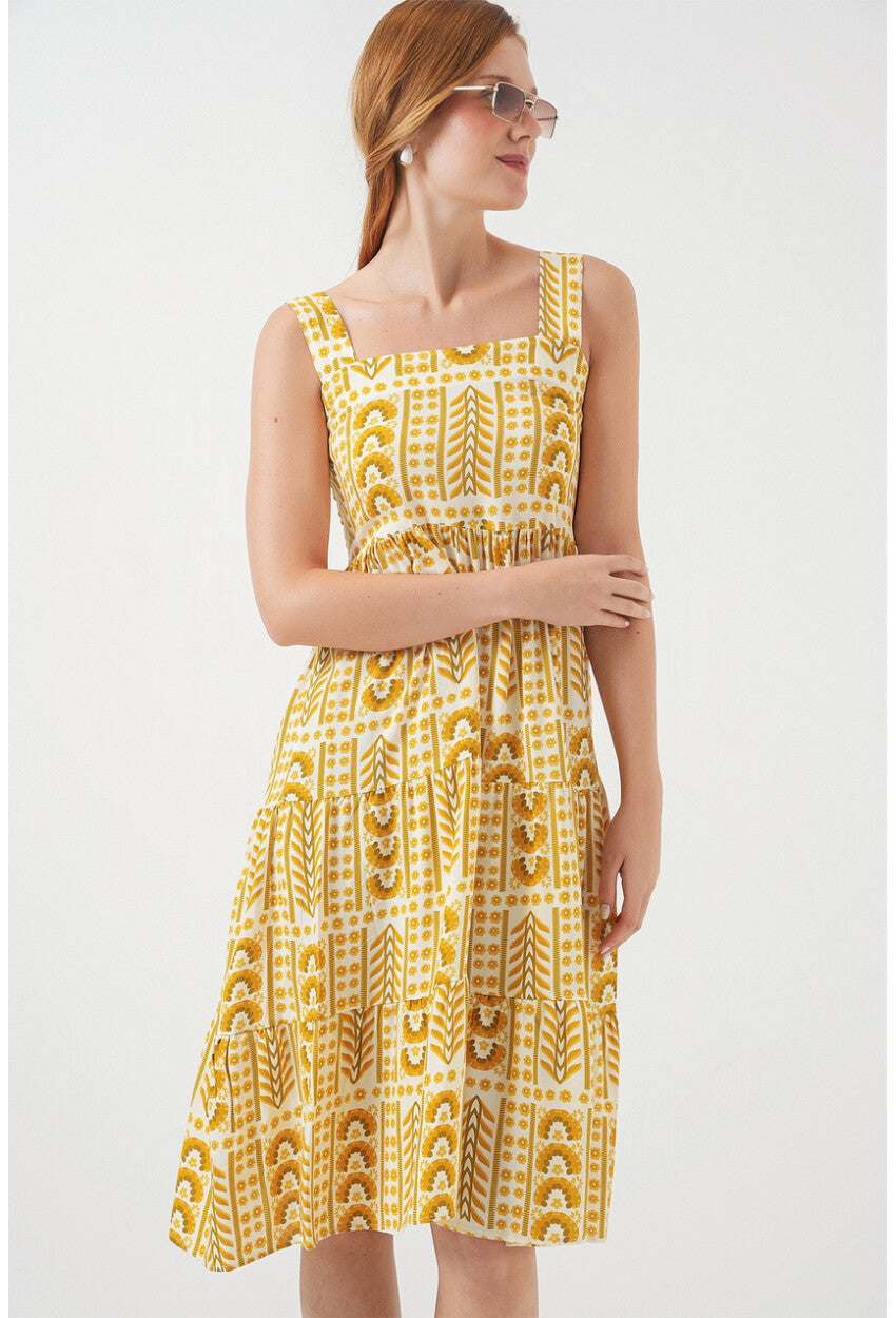 Kadın Desenli Askılı Midi Elbise 2577