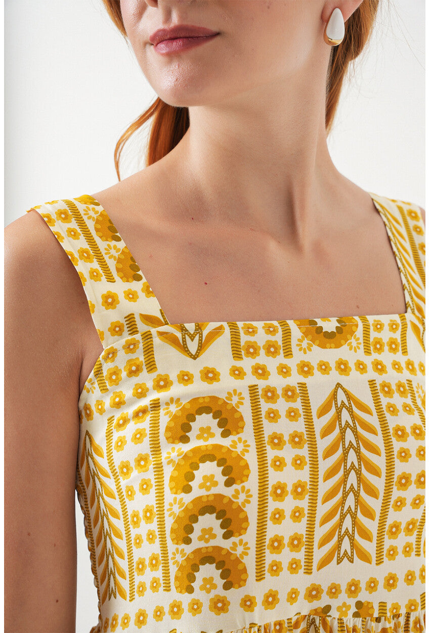 Kadın Desenli Askılı Midi Elbise 2577