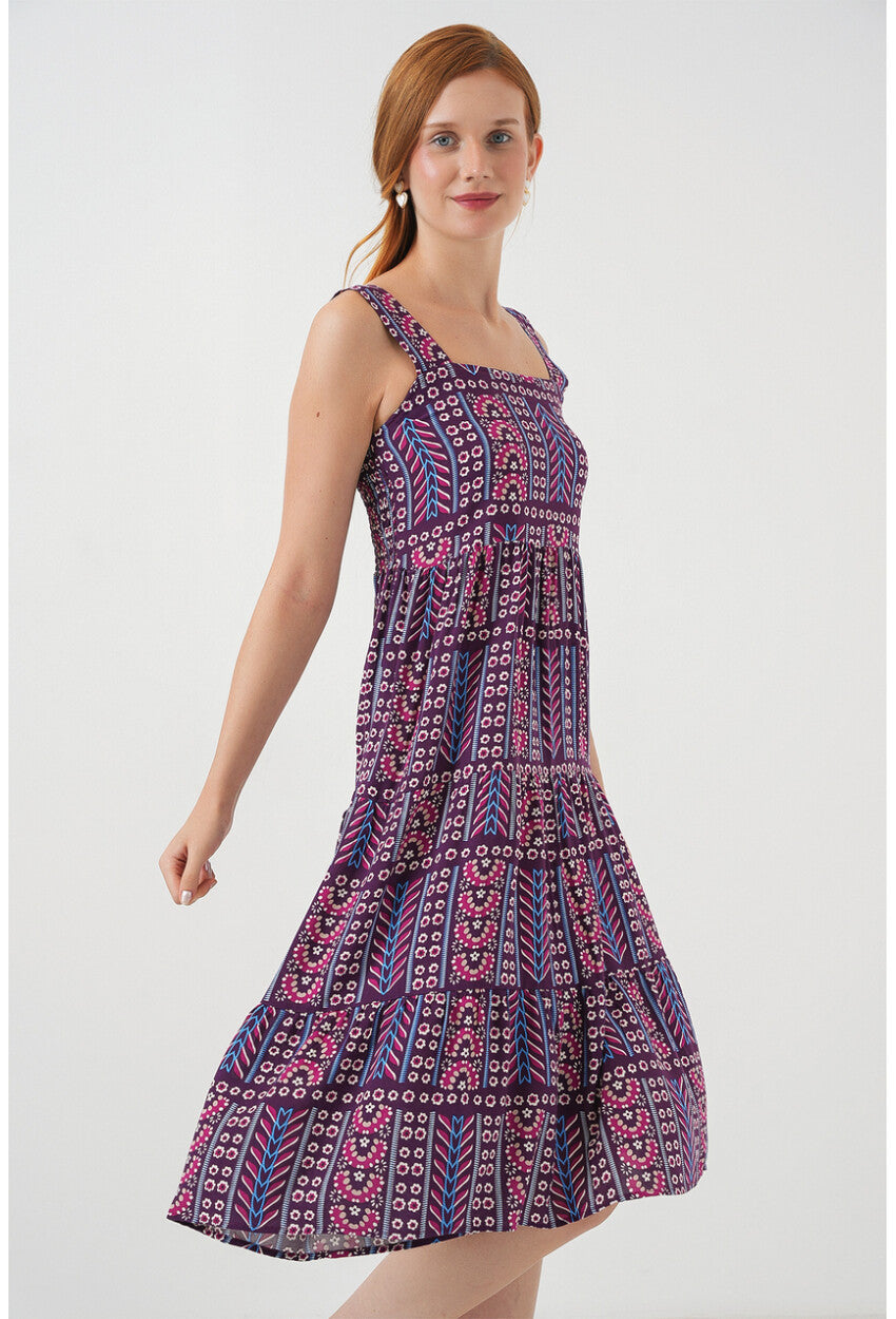 Kadın Desenli Askılı Midi Elbise 2577