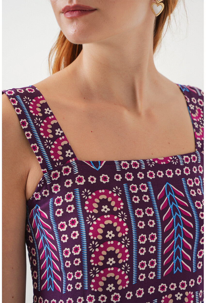 Kadın Desenli Askılı Midi Elbise 2577