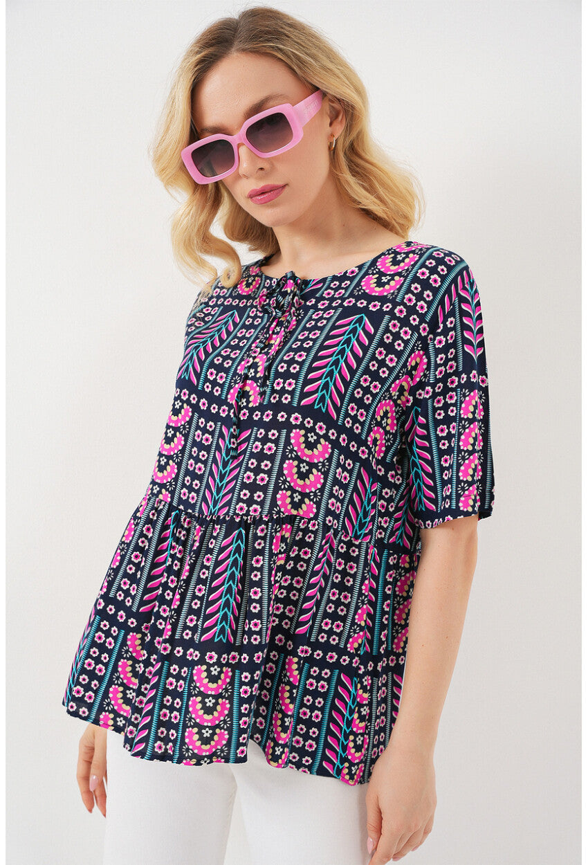 Kadın Desenli Kısa Kol Bluz 969