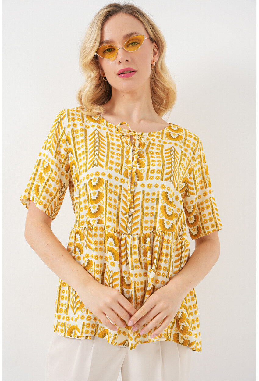 Kadın Desenli Kısa Kol Bluz 969