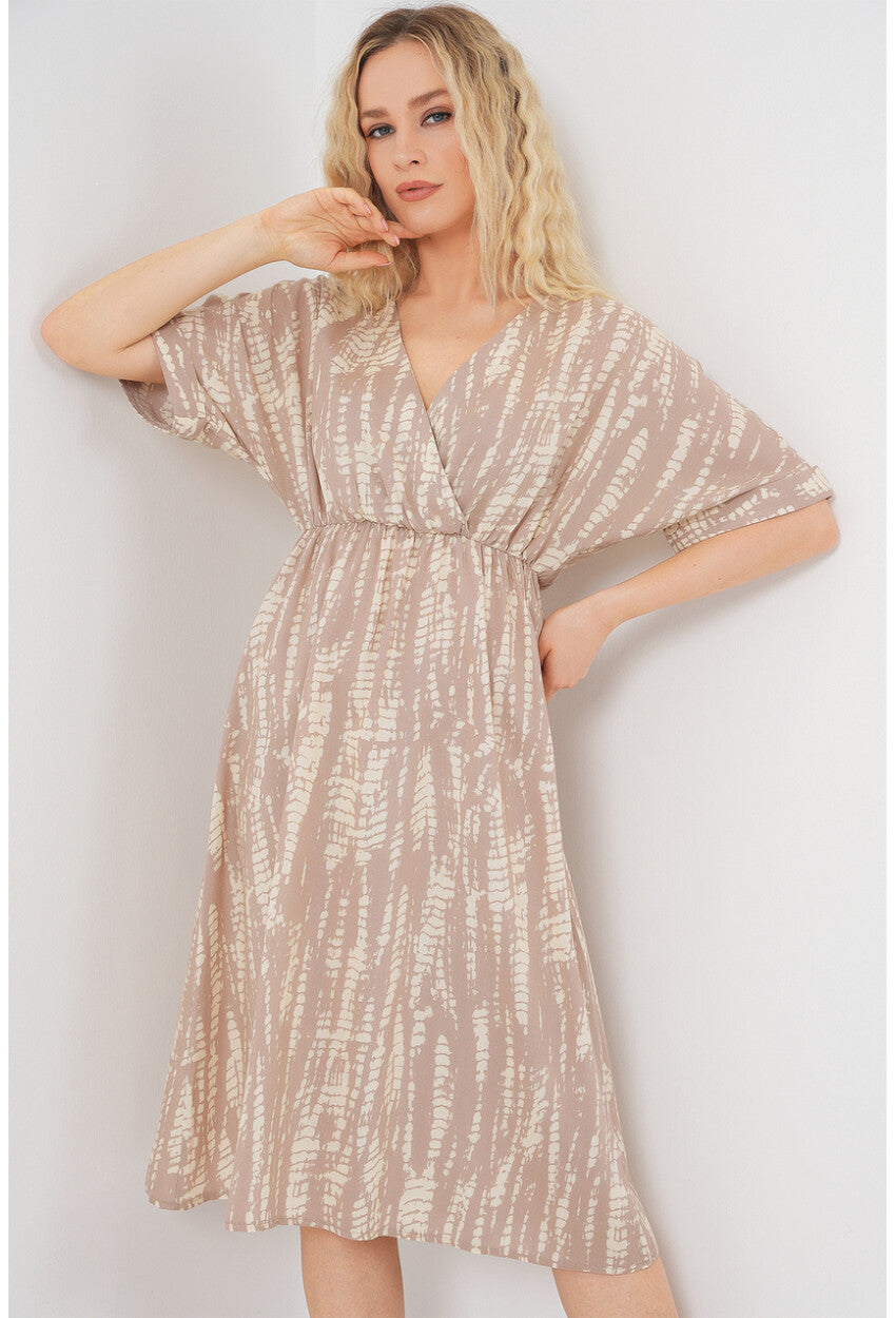 Kadın Desenli Kısa Kol Elbise 2569