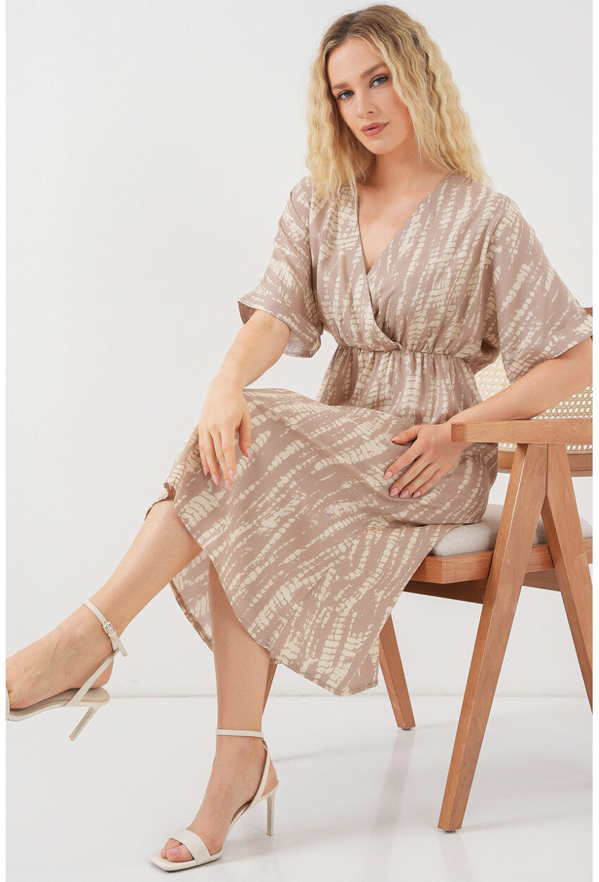 Kadın Desenli Kısa Kol Elbise 2569