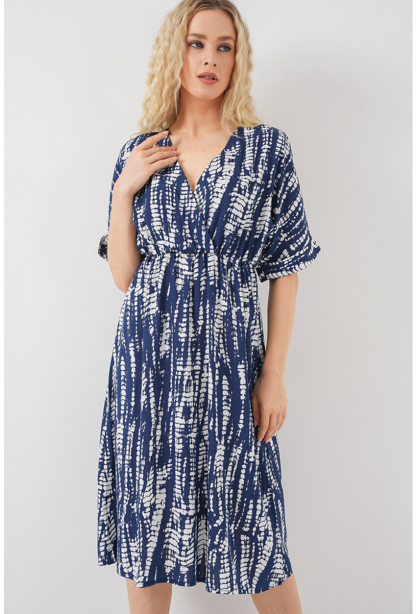 Kadın Desenli Kısa Kol Elbise 2569