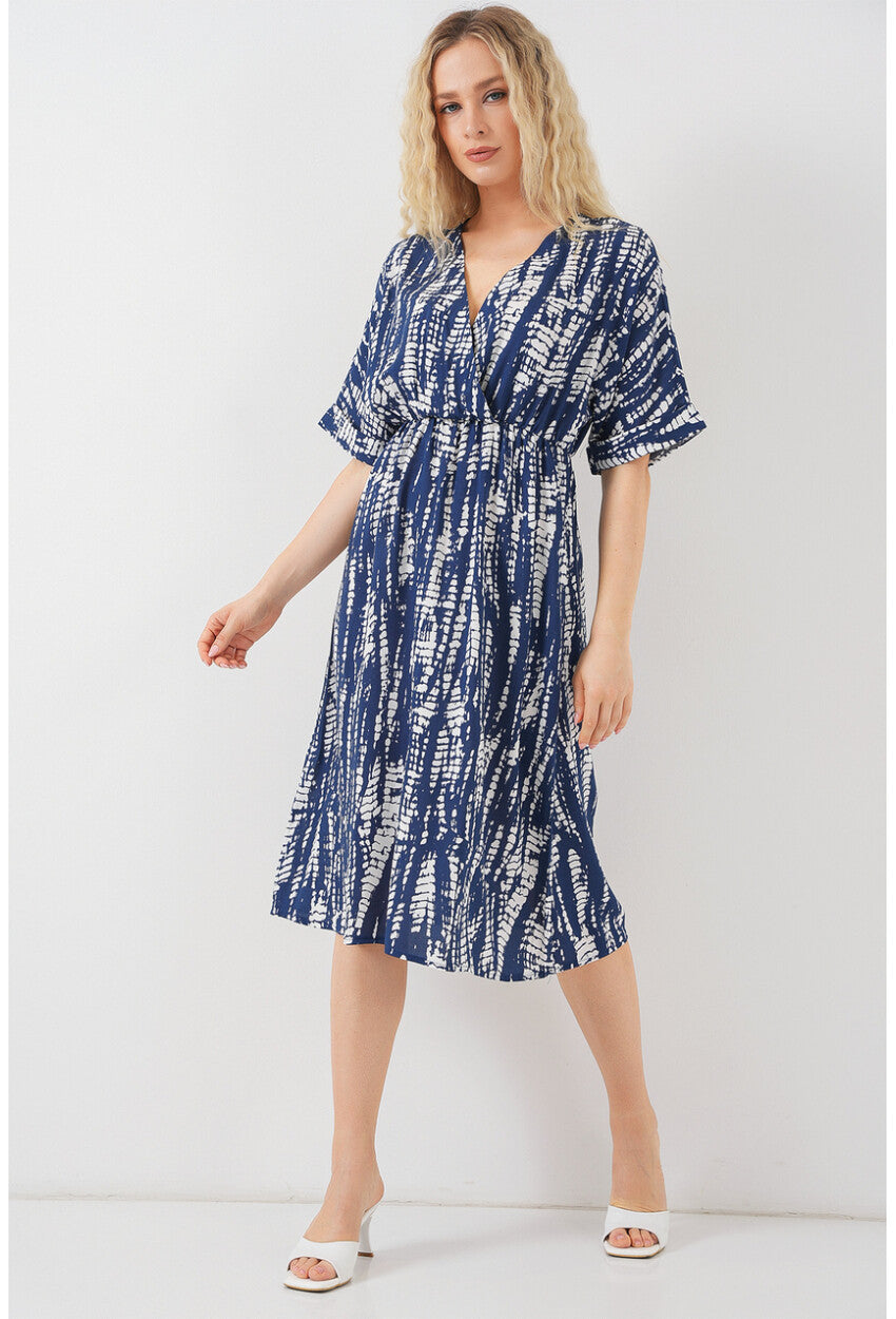 Kadın Desenli Kısa Kol Elbise 2569