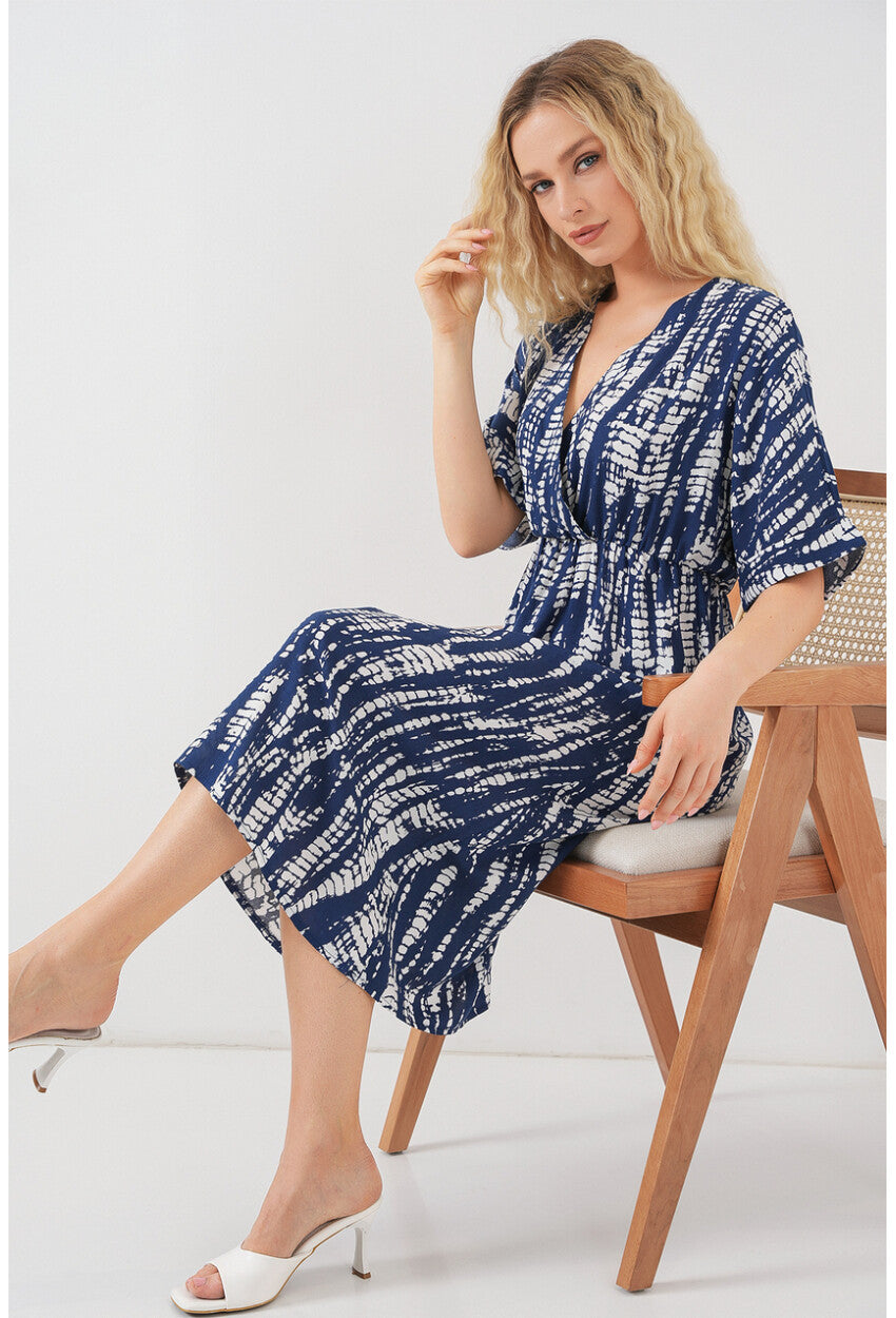 Kadın Desenli Kısa Kol Elbise 2569