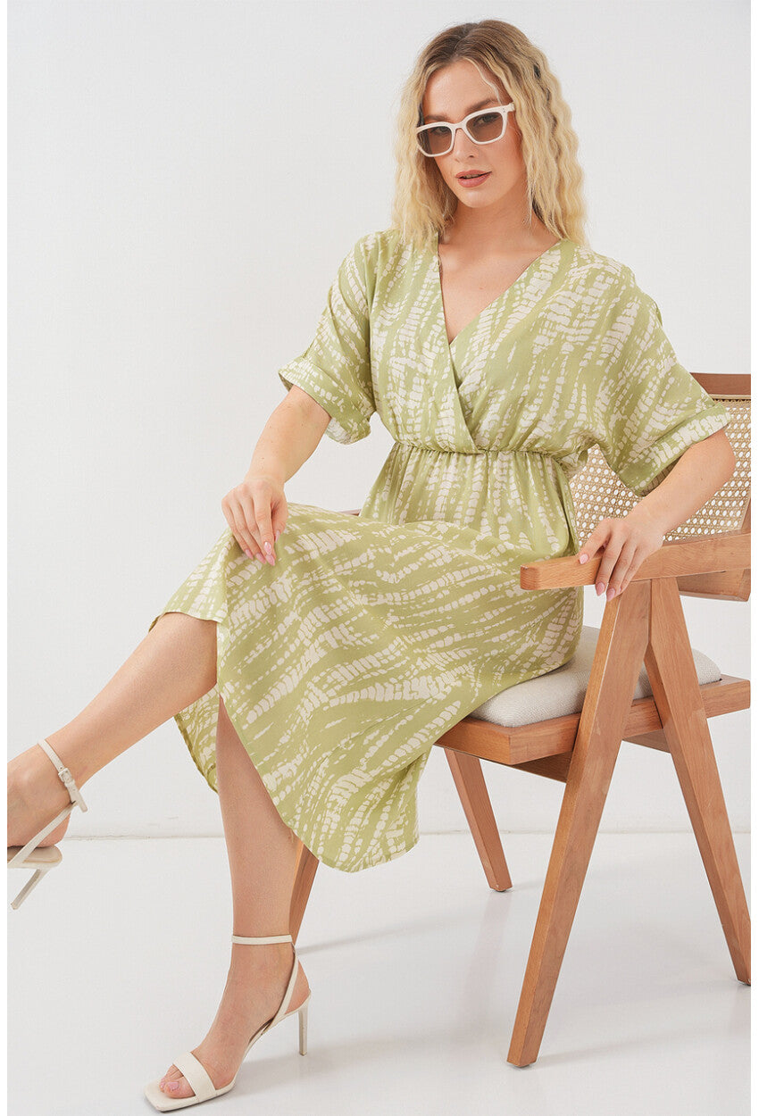 Kadın Desenli Kısa Kol Elbise 2569